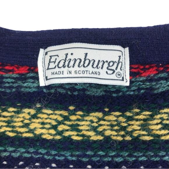 EDINBURGH Lambswool Cardigan Sz M VTG 80's Oversize Holiday Cozy Made Scotland - Picture 8 of 13
